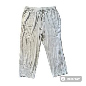 Meomua Linen Pant Tapered Elastic‎ Waist Drawstring Beige Size XLarge Resort